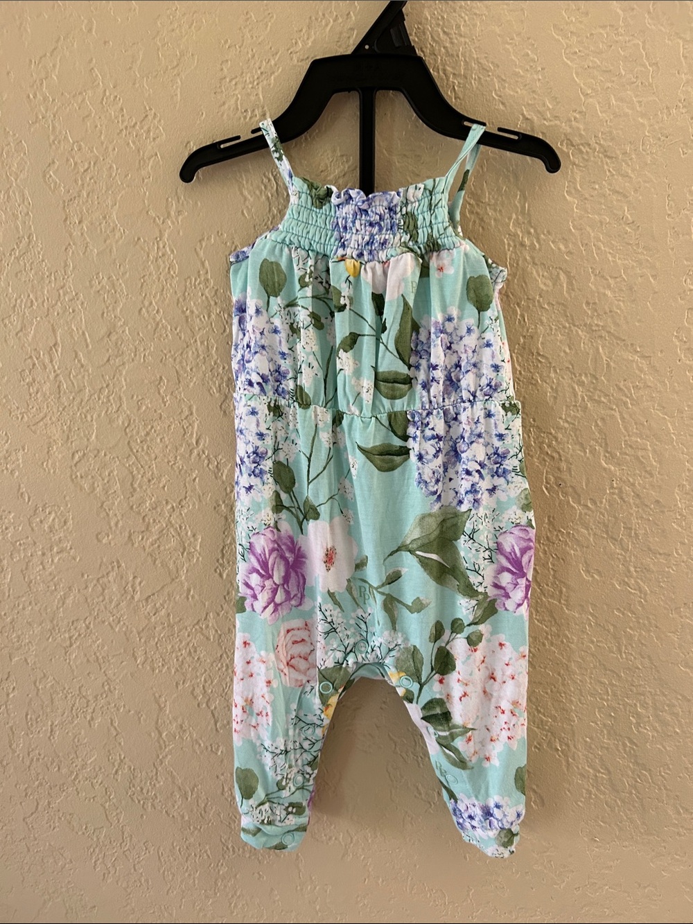 Posh Peanut Mint Floral Sleeveless Romper with Purple & Green Accents